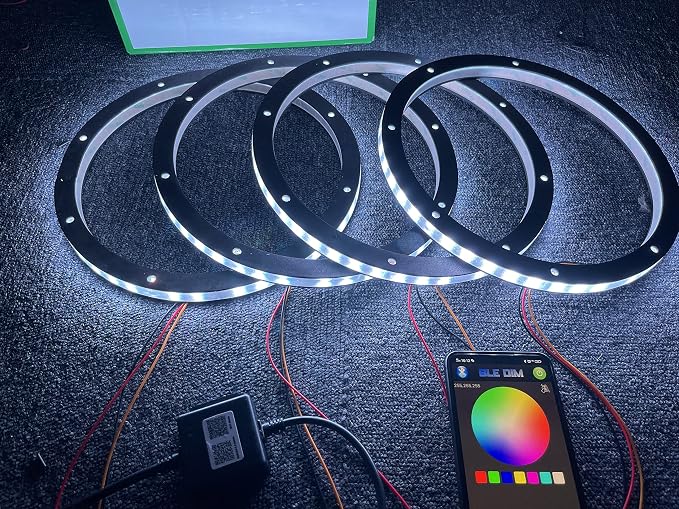 4PCS 6.5" RGB Multiple Changing Car LED Speaker Ring Light Kit Colors Shift Coxial Lights Spacer Ring Light Bluetooth App & Remote Control - Image 7
