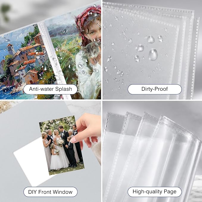 Aevdor 11x14 Photo Album and Art Portfolio, 64 Photos, Linen Cover, Grey | Front Display Window, Clear 11x14 Sleeves for Oversized Prints, Certificates, Artwork & Drawings - Image 6