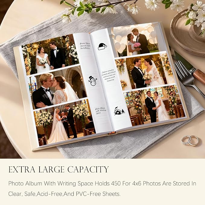 Photo Album 4x6 Wedding with Writing Space for 450 Photos Linen Cover Hardcover Horizontal, 4 x 6 Photo Album Picture Book for Kids Travel Family Baby Pictures Beige - Image 4