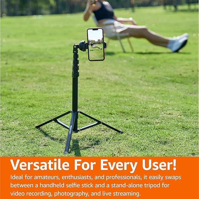 Amazon Basics 64-inch Extendable Tripod for iPhones and Smartphones, Selfie Stick Mode and Phone Tripod Mode, Black - Image 6