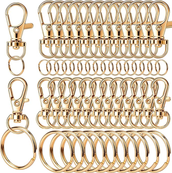 LEOBRO 60pcs Lobster Claw Clasp & Key Ring, for Keychain Jewelry, LightGold | Light Gold Keychain Making Kit, Keychain Clips, Key Chain Rings, Keychains for Crafts, Key Chains Jewelry Making by LEOBRO
