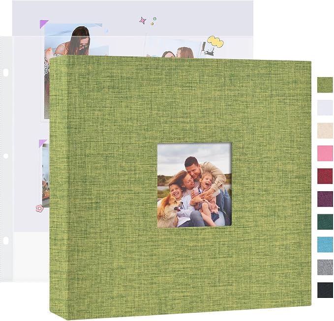 Mublalbum 10x10 Inch 3 Ring DIY Scrapbook Photo Album 40 Pages, Green | 3 Ring Binder Scrapbook, Linen Cover, 20 Plastic Sleeves 40 Pages, Memory Book for Wedding, Baby, Family, DIY Projects by Mublalbum