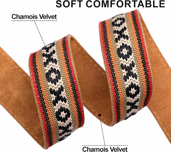 Padwa Lifestyle Camera Strap - 1.5" Crazy Horse Cowhide Ends Embroidered Camera Straps for Photographers, Cute Cotton Weave Soft Suede Fabric Padded Strap fits All Cameras for Adults & Kids - Image 4