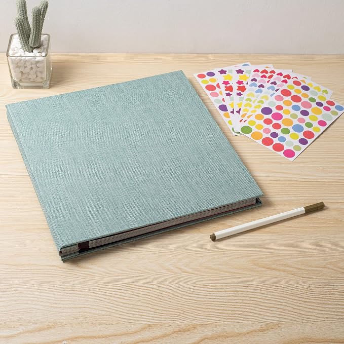 Photo Album Self Adhesive Scrapbook 3x5 4x6 5x7 6x8 Magnetic Album DIY Scrap Book 11x10.6 Inch 40 Black Sticky Pages Linen Cover DIY Photo Album(Green) - Image 6