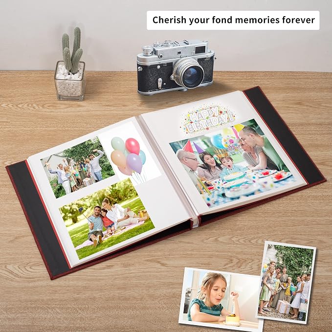 Red Photo Album Self Adhesive Scrapbook Album for 4×6 Photos/Pictures DIY Linen Cover Album 15 Sheets/30 Blank Pages for Family Wedding, Birthday, Christmas, Anniversary - Image 2