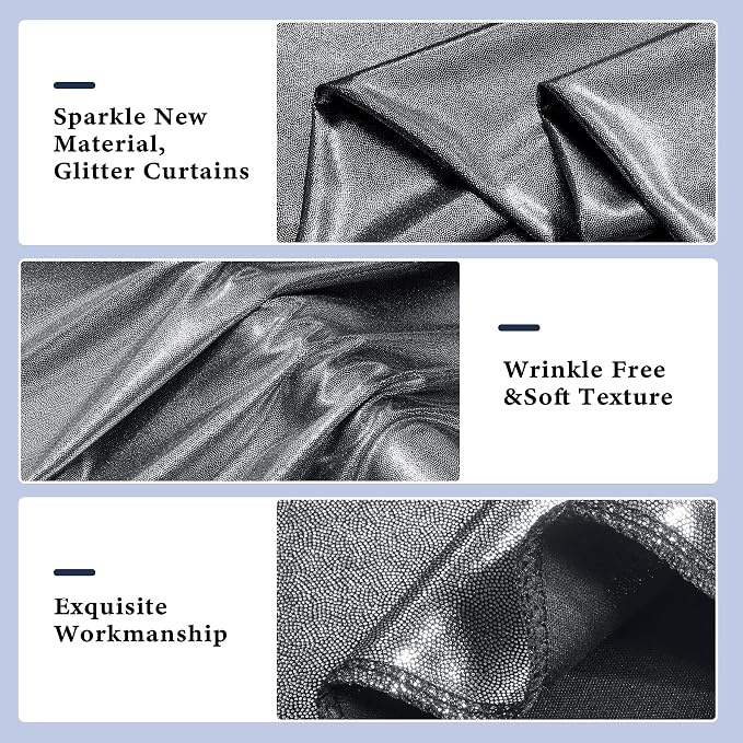 Outpain Thick 10 ft x 10 ft Black Silver Sequin Backdrop Curtain for Parties, Wrinkle Free Glitter Photo Backdrop Drapes 2 Panels 5x10ft Black Silver Back Drop Cloth for Wedding Photography Background - Image 3