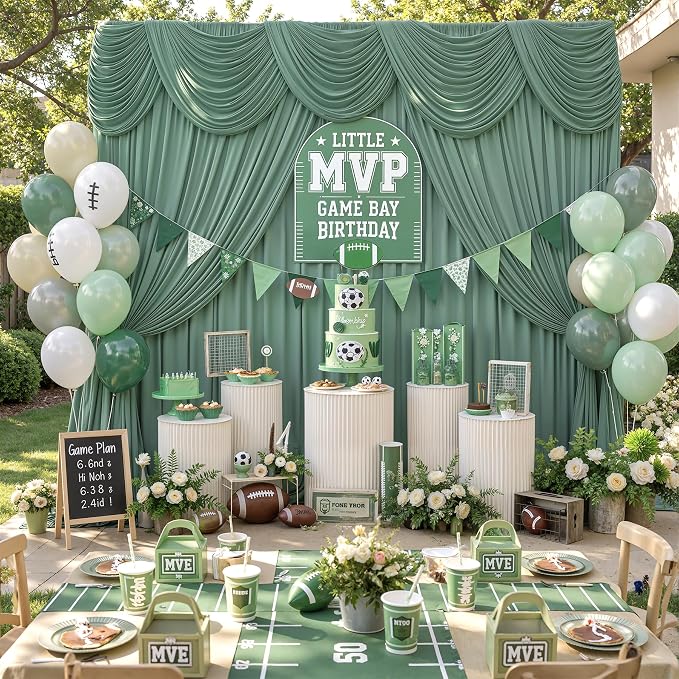30ft x 10ft Wrinkle Free Sage Green Backdrop Curtains for Parties, Thick Polyester Photo Backdrop Drapes for Wedding Birthday Party Photography Background, 6 Panels 5x10ft by ENJOYYOURPARTY
