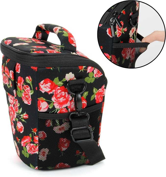 USA Gear DSLR Camera Case for Men and Women with Top Loading Accessibility, Adjustable Shoulder, Small Camera Sling Bag, Travel Padded Handle - Camera Holster Bag for Nikon, Canon, Panasonic (Floral) - Image 3