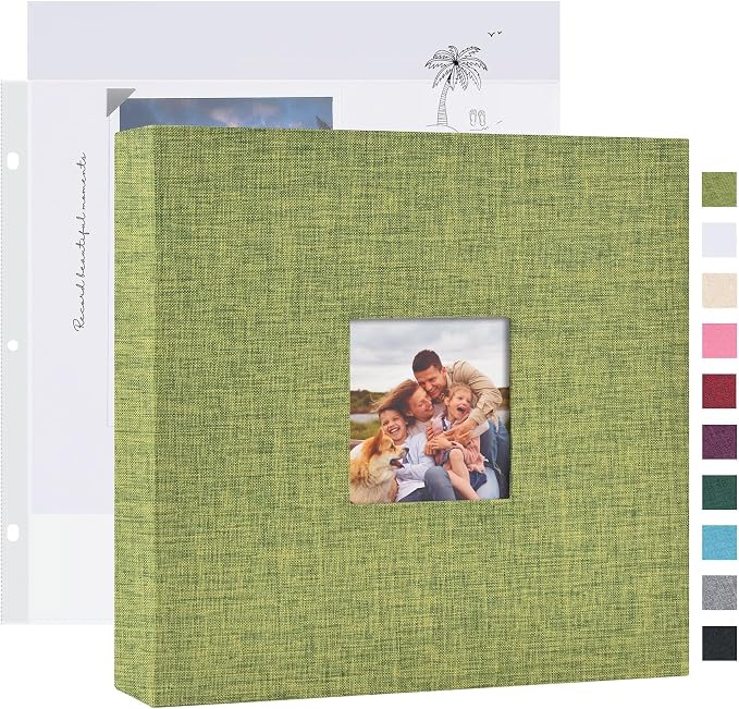 Mublalbum 8x8 Inch 3 Ring DIY Scrapbook Photo Album 40 Pages, Green | 3 Ring Binder Scrapbook, Linen Cover, 20 Plastic Sleeves 40 Pages, Memory Book for Wedding, Baby, Family, DIY Projects by Mublalbum