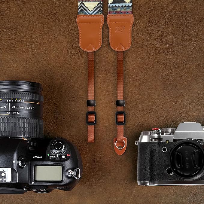 Padwa Lifestyle Camera Strap - 2" Cowhide Head Camera Straps for Photographers,Vintage Jacquard Embroidery Woven Cotton Adjustable Shoulder Neck Straps for Cameras,Binoculars（Cool Ethnic Style Green） - Image 6