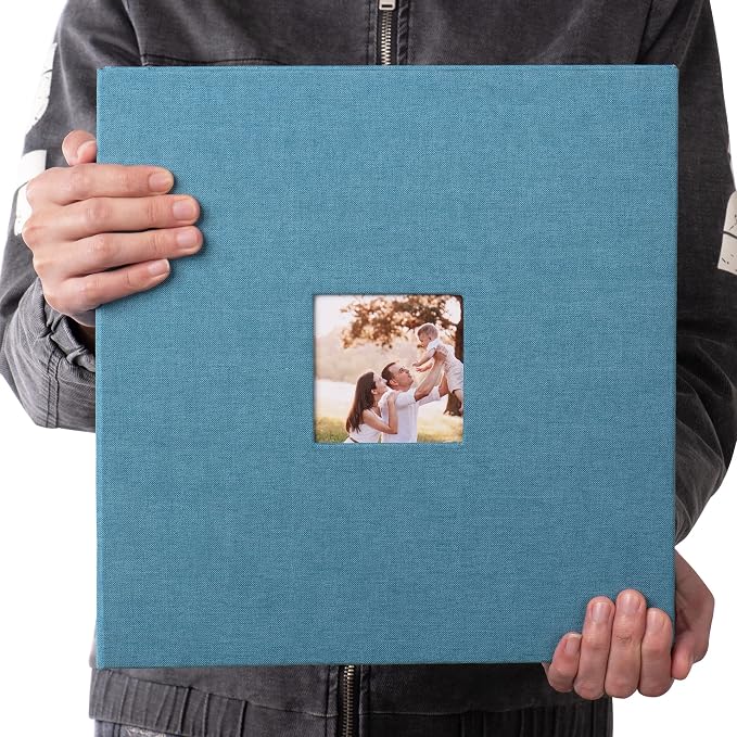 HoneyTolly Large Photo Album Self Adhesive, DIY Scrapbook Album for 600 Photos, 13"x12.6" 120 Pages Linen Cover Memory Book(Sky Blue) - Image 7