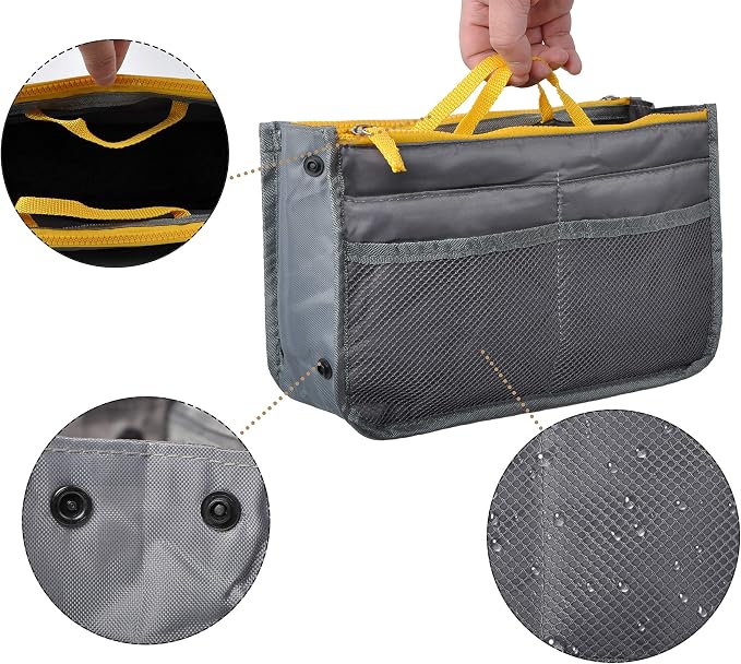 Vercord Purse Organizer Insert for Handbags Bag Organizers Inside Tote Pocketbook Women Nurse Nylon 13 Pockets Grey Medium - Image 5