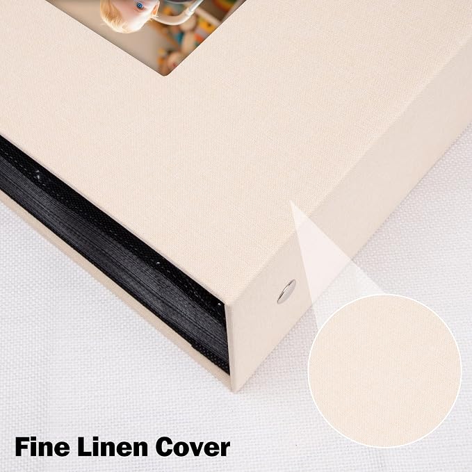 Aevdor Large Capacity 8x10 Photo Album, 200 Photos, Linen Cover, Beige | Black Inner Pages, Vertical 8x10 Layout, Clear Pockets for Photos, Artwork, Postcards & Drawings - Image 8