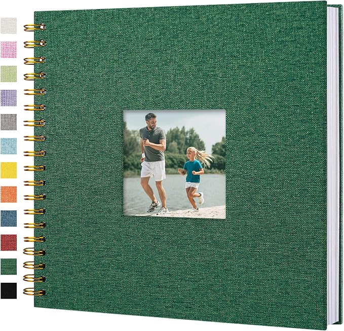10"x10" Scrapbook Photo Album Linen Cover 40 Sheets 80 Pages White Paper | Green Hardcover Kraft White Pages Memory Book, for Travel Wedding Guest Book Christmas Baby Fits 4x6 & Instant Photos by Hiwhy