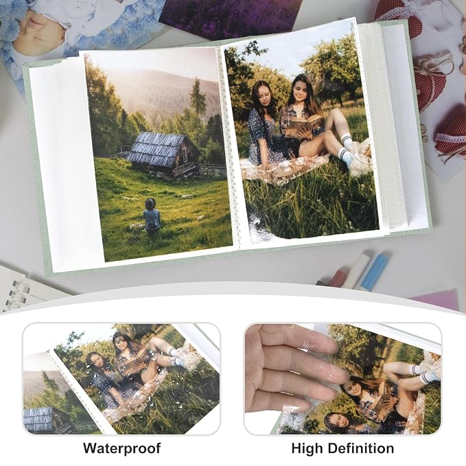 Holoary Photo Album 4x6 100 Photos, 100 Pockets 4”x6” Picture Album, Linen Fabric Cover Picture Book for Photos with Writing Area, 4x6 Photo Albums for Family Weddings Travel Memories(Sage) - Image 4
