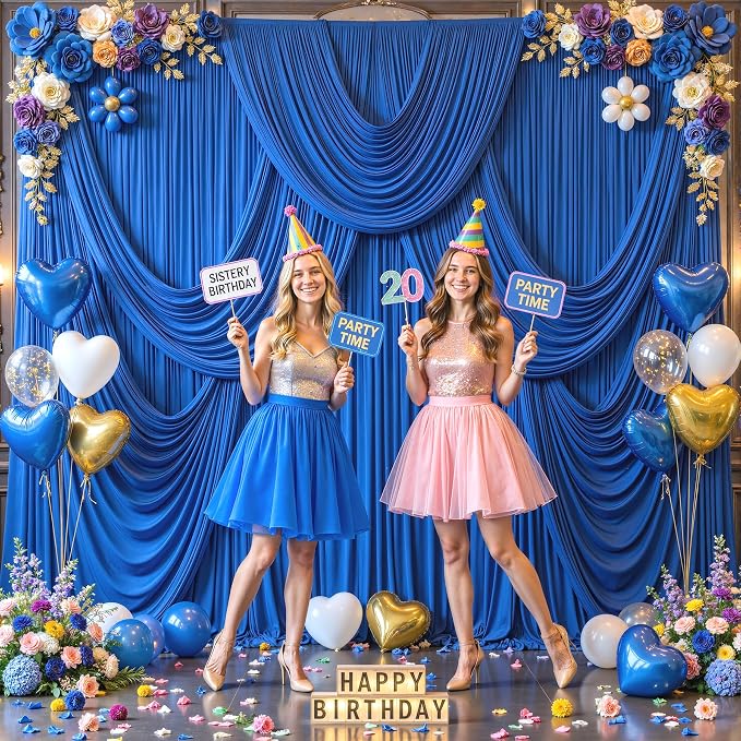 6 Panels Royal Blue Backdrop Curtain for Parties Wrinkle Free Blue Photo Curtains Backdrop Drapes Fabric Decoration for Wedding Birthday Party Baby Shower 30ft(W) x 10ft(H) - Image 4