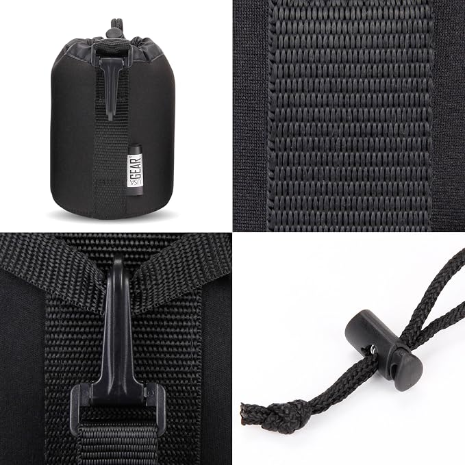 USA Gear FlexARMOR Protective Neoprene Lens Case Pouch Set 3-Pack - Small, Medium and Large Cases with Drawstring Opening, Attached Clip, Reinforced Belt Loop (Black) - Image 8