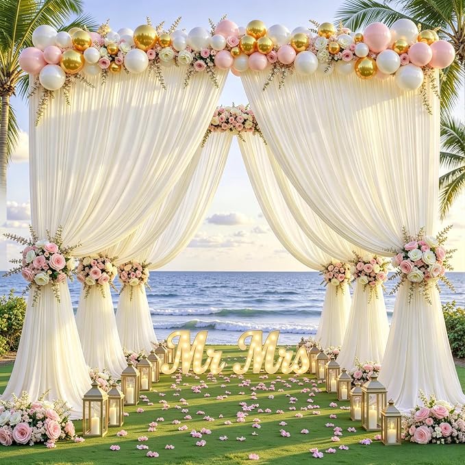24ftx10ft Wrinkle Free Beige Backdrop Curtain - 10 Feet Photography Backdrop Drapes, Silky Polyester Back Drop Cloth for Wedding Baby Shower Balloon Arch Background - Image 2