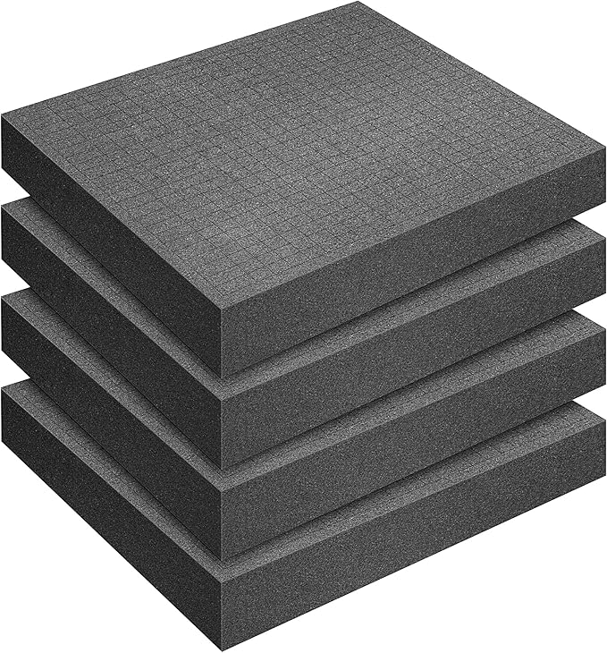 DECOHS 4 Pcs Pick and Pluck Foam- 12 x 12 x 2 Inch Pick Apart Foam Insert- Pluck Pre Cube Sheet Foams with Bottom Use for Board Game Box Cases Storage Drawer by DECOHS