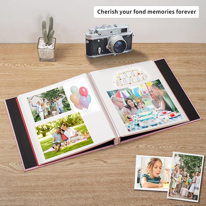 Large Photo Album Self Adhesive for 4x6 5x7 8x10 Pictures Magnetic Scrapbook Album 20 Sheets / 40 Pages Linen Cover DIY Photo Album with A Metallic Pen and and Plastic Board(Pink) - Image 2