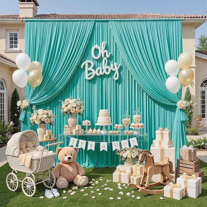 10ft x 10ft Wrinkle Free Turquoise Backdrop Curtains for Parties, Polyester Photo Backdrop Drapes 2 Panels 5x10ft for Wedding Mermaid Birthday Photography Background Party Backdrop - Image 8