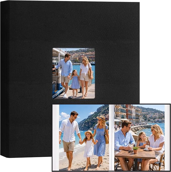 Aevdor 11x14 Photo Album and Art Portfolio, 64 Photos, Linen Cover, Black | Front Display Window, Clear 11x14 Sleeves for Oversized Prints, Certificates, Artwork & Drawings by Aevdor