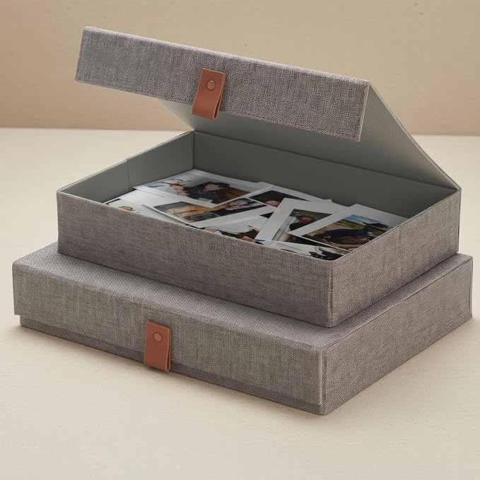 ZICOTO Decorative Photo Storage Boxes with Lids - Set of 2 Linen Organizers | Beautiful Boxes Safely Store Your Pictures, Documents, Scrapbooking Supplies, Keepsakes and Other Memories in Style - Image 9