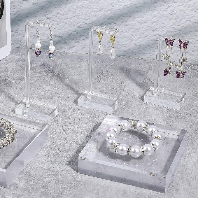 Bremorou 3 Pcs Acrylic Earrings Display Holder Clear Earring Stand Jewelry Display For Show Earring Display Jewelry Holder Organizer For Necklaces Bracelet Vendors Women And Photo Selling - Image 4