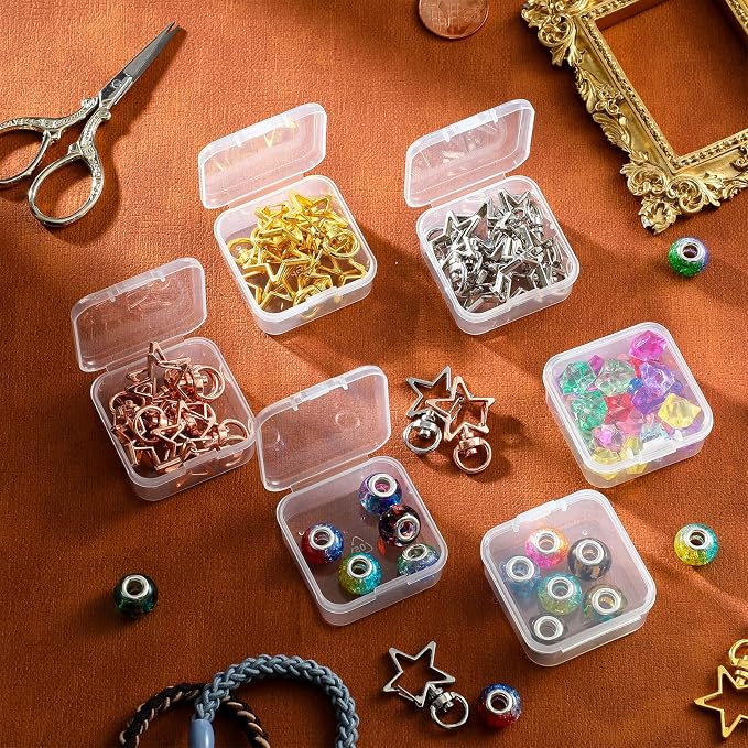 SATINIOR 12 PacK Clear Plastic Beads Storage Containers Box with Hinged Lid for Beads and More (1.7x1.7x0.79 Inch) - Image 4