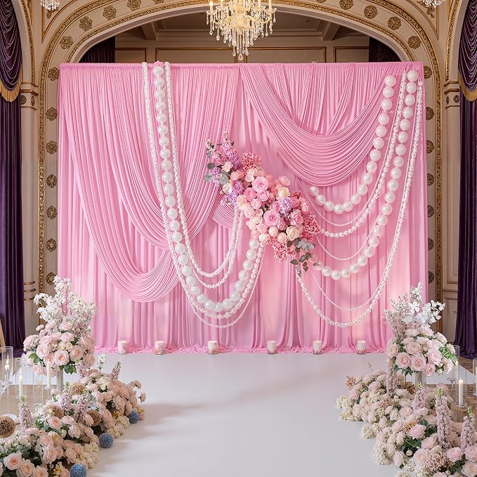 20ft x 10ft Wrinkle Free Pink Backdrop Curtains for Parties, Polyester Backdrop Drapes for Girls Birthday Wedding Photography Background Baby Shower - Image 3