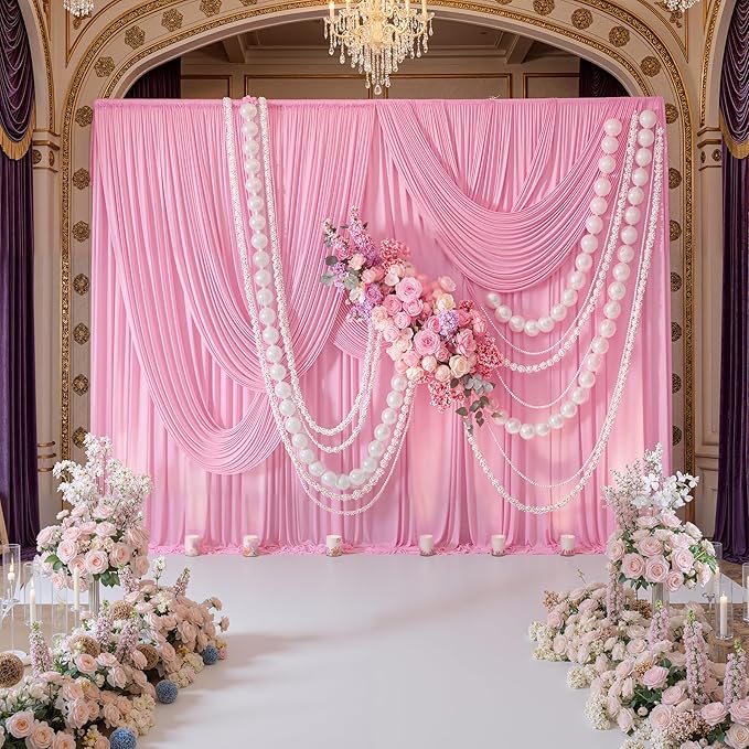 40ft x 10ft Wrinkle Free Baby Pink Backdrop Curtains for Parties, 8 Panels 5x10ft Silky Polyester Photo Backdrop Drapes for Birthday Wedding Party Photography Background Decoration - Image 3
