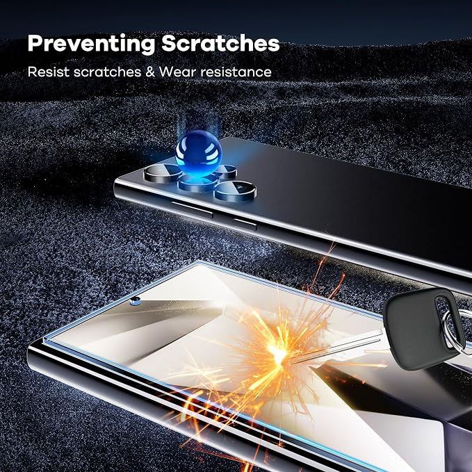 AACL 3-Pack for Samsung Galaxy S24 Ultra Screen Protector Tempered Glass | with 1 Pack Individual Alloy Ring for S24 Ultra Camera Lens Protector [Fingerprint Unlock][9H][Case Friendly] - Image 4