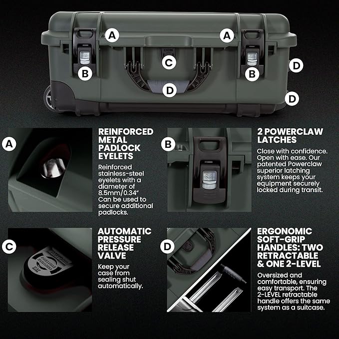 NANUK 935 Hard Case with Cubed Foam for Camera & Lenses – Waterproof Protective Equipment Case with Wheels, 22” x 14” x 9” – Dustproof and Impact Resistant, Carry-On Approved for Most Airlines – Olive | 22” x 14” x 9”, Protects Photography Equipment, E... - Image 4