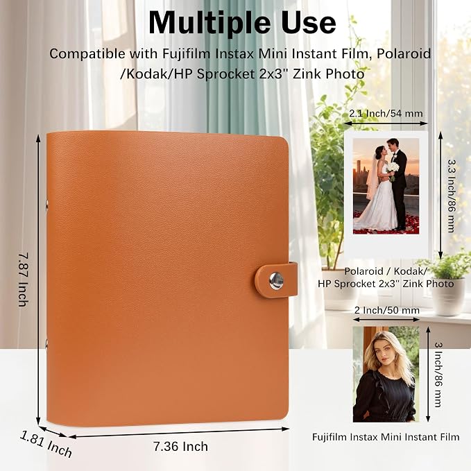 320 Pockets 2x3 Inch Photo Album for Polaroid & Instax Mini Pictures, Brown | PU Leather Cover, Gift Box Packaging, Acid-Free Pages, With Snap Closure, Securely Hold all Your Precious Instant Snapshots - Image 3