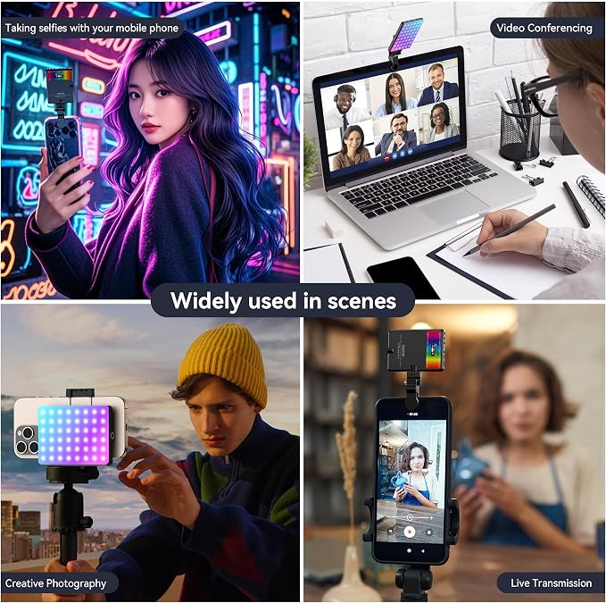 ENEGON RGB Selfie Light, 360° Full Color RGB Video Light with 24 Effects, 78 LED 2000mAh Rechargeable CRI 95+ and 2500K-9000K CCT, Portable Clip on Light for Phone/Tablet/Laptop/Streaming - Image 5