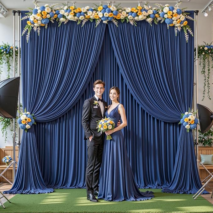 32ftx10ft Wrinkle Free Navy Blue Backdrop Curtain - 10 Feet Photography Backdrop Drapes, Silky Polyester Back Drop Cloth for Wedding Baby Shower Balloon Arch Background - Image 3
