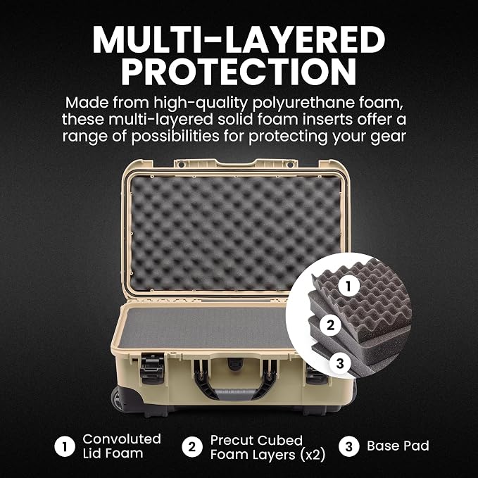 NANUK 935 Camera Hard Case with Cubed Foam, Waterproof Wheeled Carry-On | 22” x 14” x 9”, Protects Photography Equipment, Electronics, Drones & Tools, Customizable Cubed Foam, Lockable, Desert Tan - Image 3