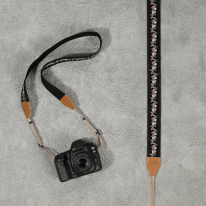 MoKo Camera Strap Compitable with Canon/Sony/Nikon/Minolta/Panasonic/DSLR | Cotton Vintage Camera Strap,Adjustable Neck Shoulder Strap,for Camcorder,Binoculars,for Adults Kids, Black Plum Blossom - Image 7