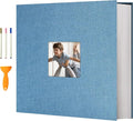 Vienrose Photo Album with Window Self Adhesive 13x12.6 120 Pages Skyblue | Linen Cover, Scrapbook, Holds 600 Photos, Fits 4X6 8X10 Pictures, Metallic Pen by Vienrose