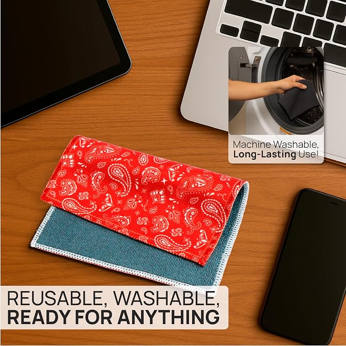 Microfiber Wholesale Quick Cloth Glasses Cleaning Cloths 5x7 Paisley Red | 2-Pack with Case | Double-Sided Lens Cleaner for Eyeglasses, Camera & Screens | Reusable Microfiber Glass Polishing Cloths - Image 4