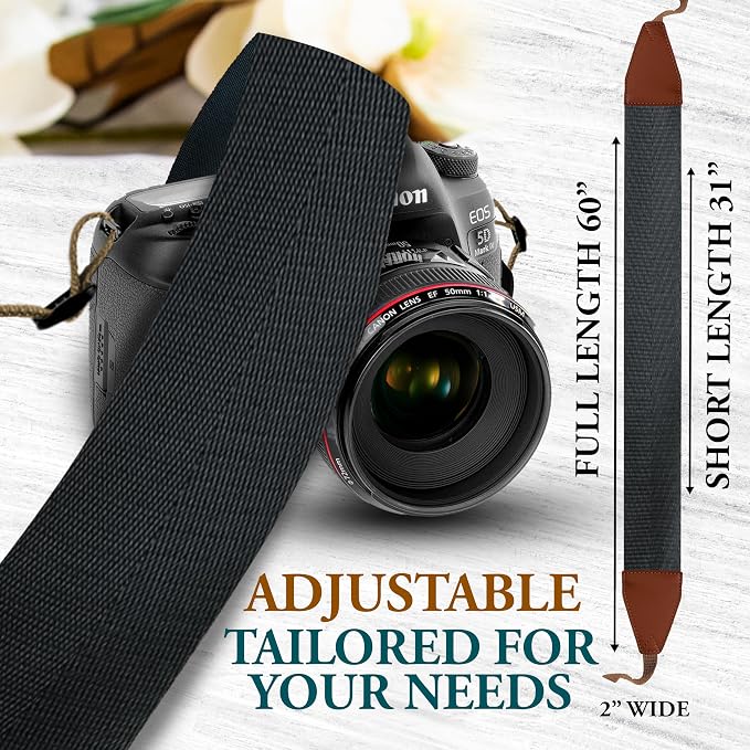 Art Tribute Camera Strap Personalized With Name - Shoulder, Crossbody & Neck Camera Strap for Photographers, Fits All Cameras, Canon Nikon Sony Fujifilm, Padded Strap W/Quick Release & Leather Ends - Image 7