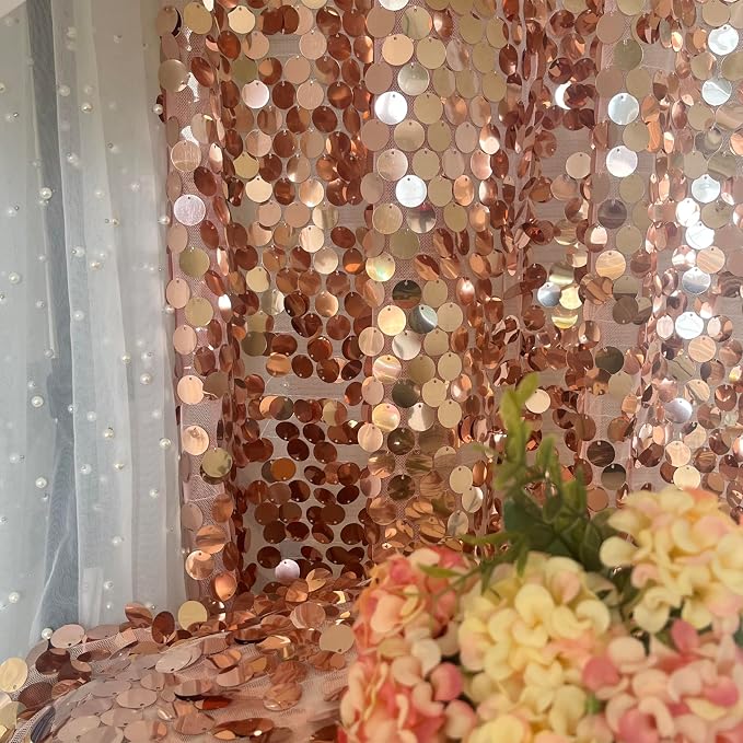 Rose Gold Sequin Backdrop, 9x10 Feet, 18MM Large Sequin,1 Panel | Shimmer Glitter Photobooth Props for holiday Halloween Christmas Parties, Home, Wedding, Birthday - Image 2
