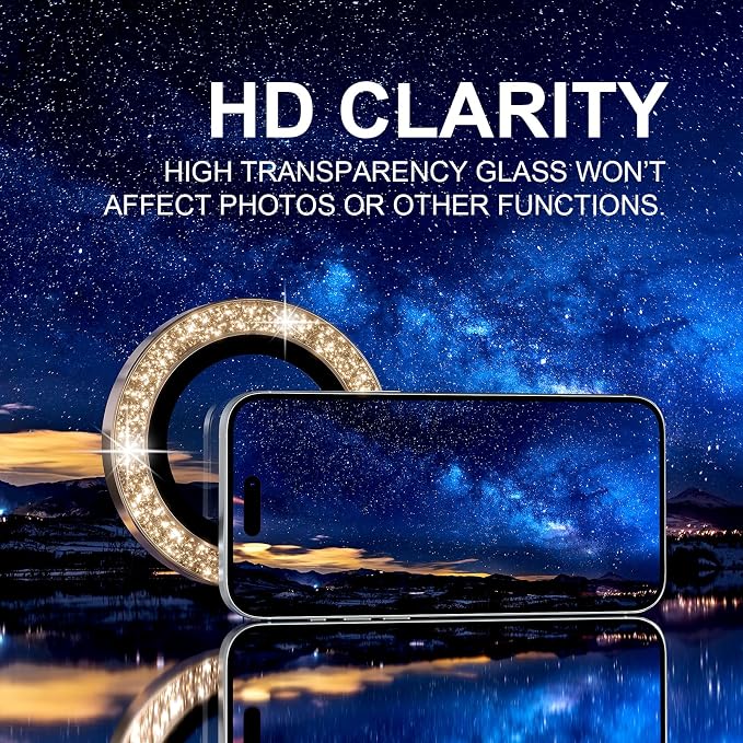 Choiche for iPhone 17 Pro/iPhone 17 Pro Max Camera Lens Protector | Ultra HD, Bling 9H Tempered Glass Camera Cover Screen Protector Metal Ring Decoration Accessories (Glitter-Gold) - Image 6