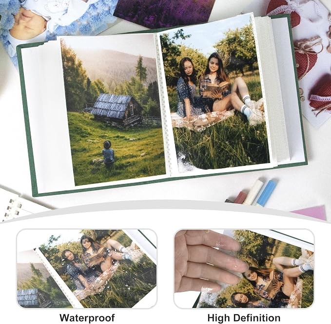 Holoary Photo Album 4x6 100 Photos, 100 Pockets 4”x6” Picture Album, Linen Fabric Cover Picture Book for Photos, 4x6 Photo Albums for Family Weddings Travel Memories(Dark Green) - Image 4
