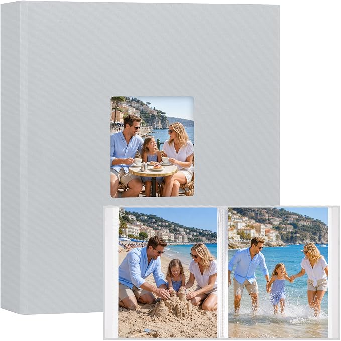 Aevdor 11x14 Photo Album and Art Portfolio, 64 Photos, Linen Cover, Grey | Front Display Window, Clear 11x14 Sleeves for Oversized Prints, Certificates, Artwork & Drawings by Aevdor