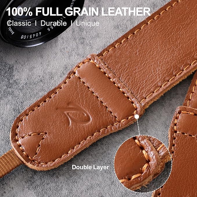 Padwa Lifestyle Brown Leather Camera Strap - 1.5" Soft Full Grain Cowhide Camera Straps for Photographers, Soft Suede Fabric Padded Leather Strap with Quick Release fits All Cameras - Image 3