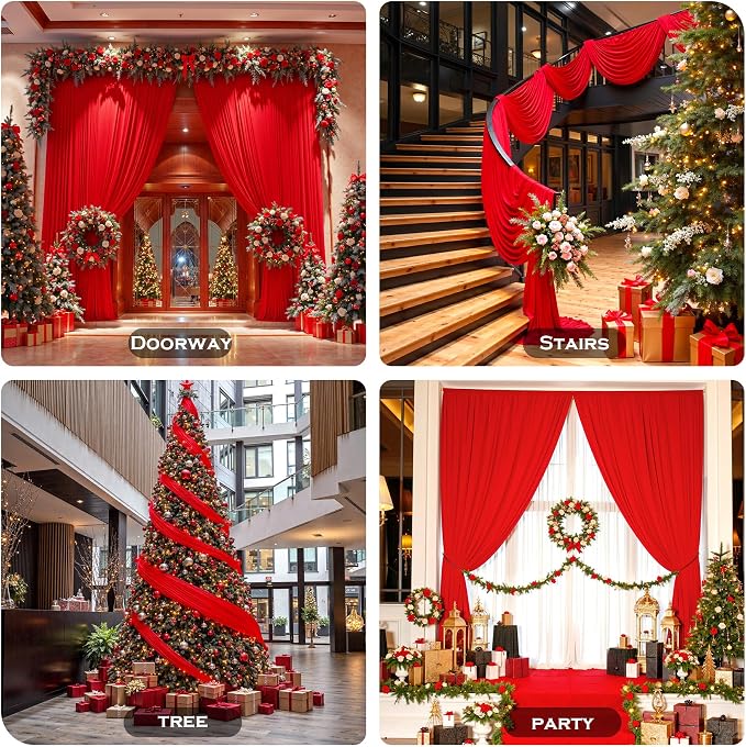 10x12 ft Red Backdrop Curtains for Weddings Parties, Birthdays and Photos | 2 Panels 5x12 ft, Wrinkle-Free Polyester Drapes, Washable, Ironable, 4 in Rod Pocket for Baby Showers Photography Background - Image 7