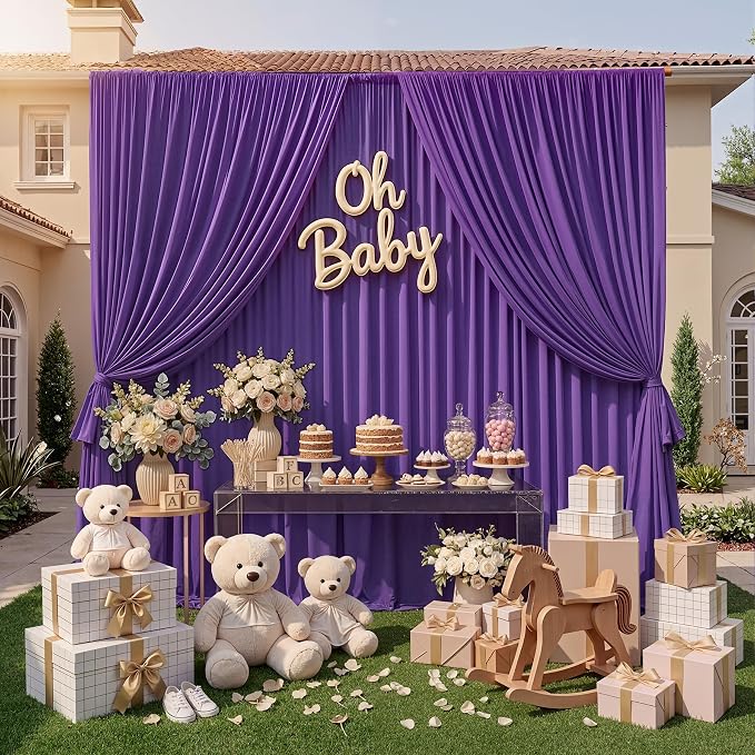 10ft x 10ft Wrinkle Free Purple Backdrop Curtain for Parties, Polyester Backdrop Drapes Panels 2 Panels 5x10ft for Photography Background Wedding Birthday Baby Shower Mermaid Party - Image 5