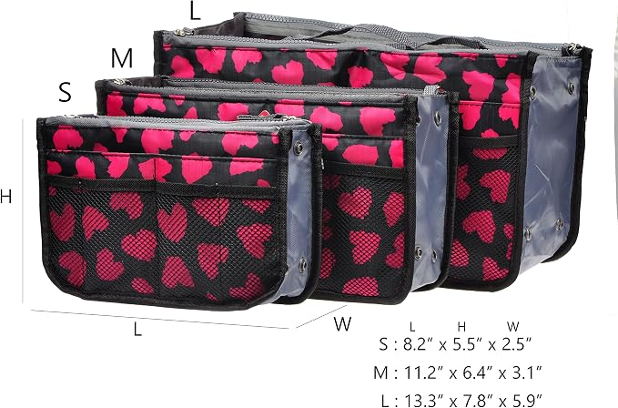 Vercord Purse Organizer Insert for Handbags Bag Organizers Inside Tote Pocketbook Women Nurse Nylon 13 Pockets Rose Heart Small - Image 3