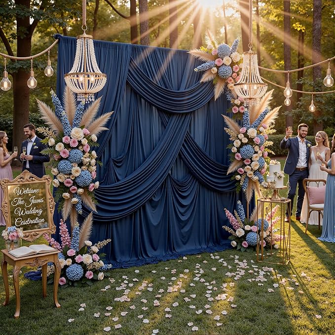 20ftx10ft Wrinkle Free Navy Blue Backdrop Curtains for Parties, 4 Panels 5x10ft Silky Polyester Photo Backdrop Drapes for Wedding Birthday Graduation Photography Background Stand - Image 7